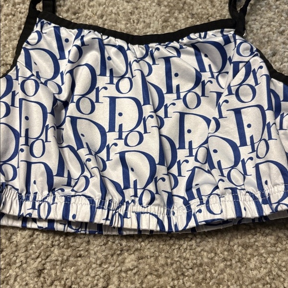 Dior monogram Cropped tank top in white and blue w/ adjustable straps - Picture 4 of 8